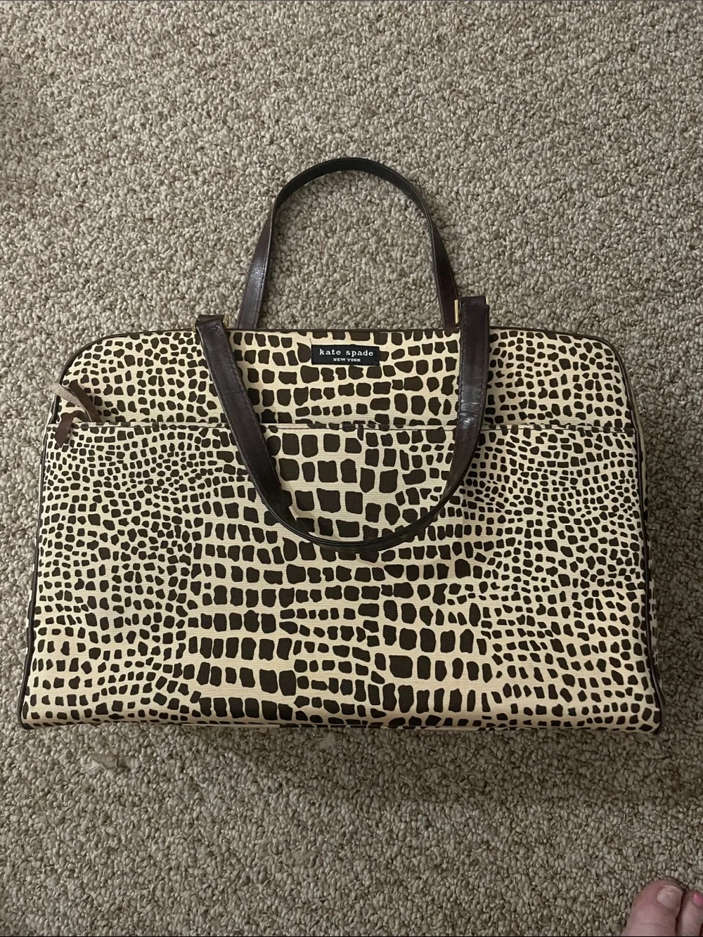 kate spade Brown and Cream Croc-Print Travel Bag